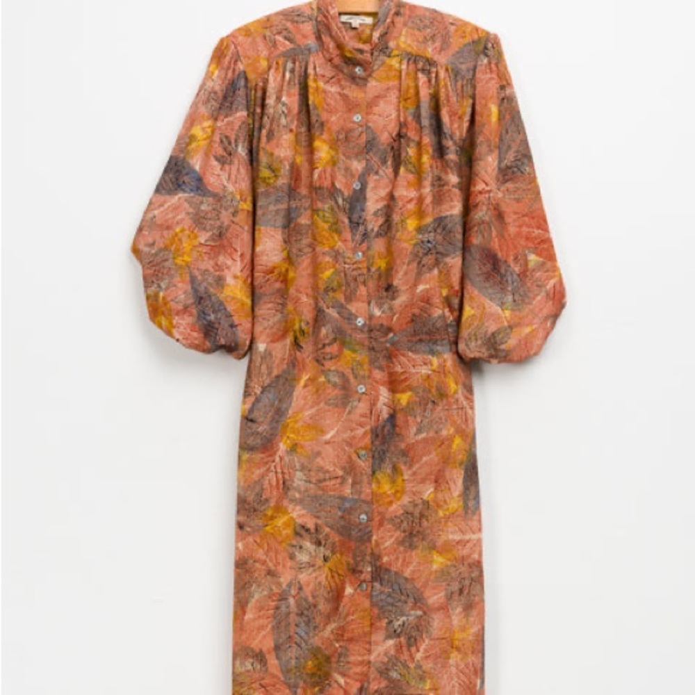 Umber and Ochre Tunic Dress in Leaf Pattern